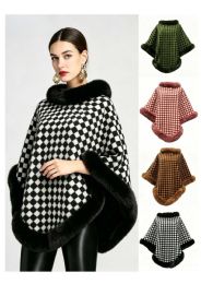 24 Pieces of Checkered Cape With Faux Fur Trim