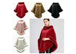 24 Pieces of Faux Fur Poncho Cape With Trim