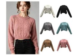 24 Pieces Women's Heart Cable Knit Cropped Sweater - Womens Sweaters & Cardigan