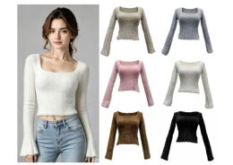 24 Pieces Women's Ribbed Knit Scoopneck Cropped Top - Womens Fashion Tops