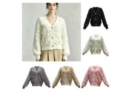 24 Pieces Women's Button-front Faux Fur Cardigan - Womens Sweaters & Cardigan