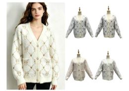 24 Pieces Women's Button-front V-Neck Cardigan Heart Design - Womens Sweaters & Cardigan