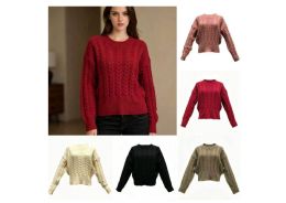 24 Pieces Women's Crewneck Cable Knit Braid Sweater - Womens Sweaters & Cardigan