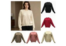 24 Pieces Women's Crewneck Cable Knit Chain Sweater - Womens Sweaters & Cardigan