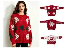 24 Pieces Women's Crewneck Christmas Snow Sweater - Womens Sweaters & Cardigan