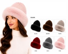 72 Pieces Knit Faux Fur Beanie Hat - Winter Beanie Hats