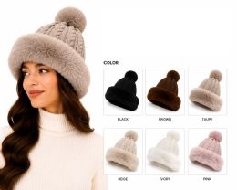 72 Pieces Knit Faux Fur Pom Pom Beanie Hat - Winter Beanie Hats