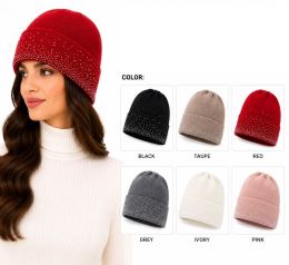 120 Pieces Knit Rhinestone Beanie Hat Adult Size - Winter Beanie Hats