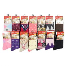 72 Pieces Women's Winter Terry Crew Socks Assorted - Womens Crew Sock