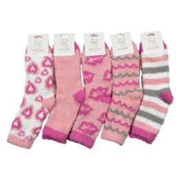 120 Pieces Women's Fuzzy Terry Crew Socks Assorted - Womens Crew Sock
