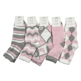 120 Pieces Women's Fuzzy Terry Crew Socks Assorted Colors - Womens Crew Sock