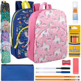 15-Inch Character Backpack With 12-Piece School Supplies Kit - 8 Prints