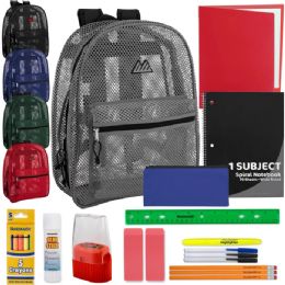 17-Inch Classic Mesh Backpack With 20-Piece School Supply Kit - 5 Colors