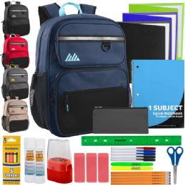 MultI-Pocket Reflective Rugged Backpack With 30-Piece School Supply Kit - 5 Color Assortment