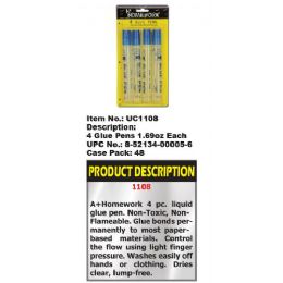 48 Wholesale Glue Pen - Clear - 1.69oz Ea - 4 Pack - Squeeze Tube