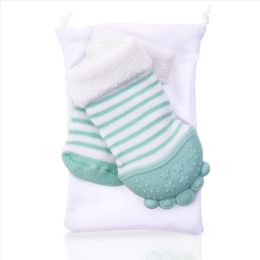 4 pieces Nuby Soothing Teether Sock, Aqua Stripes - Baby Accessories