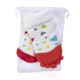 4 pieces Nuby Soothing Teether Sock, Red Triangles - Baby Accessories
