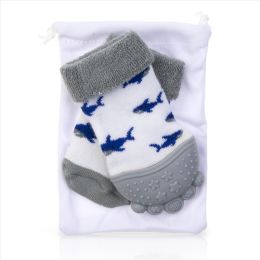 4 Wholesale Nuby Soothing Teether Sock, Grey Shark