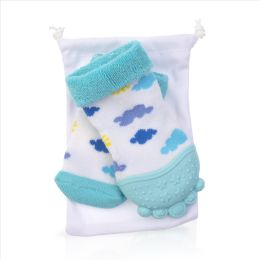 4 Wholesale Nuby Soothing Teether Sock, Sky Blue Clouds