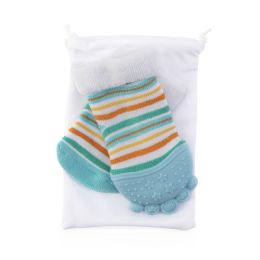 4 pieces Nuby Soothing Teether Sock, Baby Blue Stripes - Baby Accessories