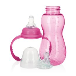 24 Bulk Nuby 3 Stage Tritan Grow With Me NO-Spill Bottle To Cup, 10 Oz, Pink