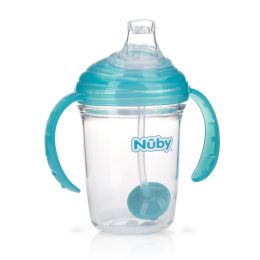 24 Wholesale Nuby 8oz 2 Handle Tritan Spout, 360 Weighted Straw, Teal