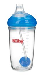 24 Wholesale Nuby NO-Spill Cup With Silicone Spout And 360 Weighted Straw, 10 Oz, Blue