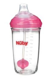24 pieces Nuby NO-Spill Cup With Silicone Spout And 360 Weighted Straw, 10 Oz, Pink - Baby Accessories