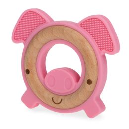 36 pieces Nuby Wood+ Silicone Animal Natural Teether/pig - Baby Accessories