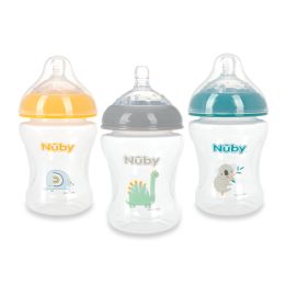 24 Wholesale Nuby Printed Infant 8oz Bottle With Slow Flow Silicone Nipple, 3pk - Elephant, Dino, Koala