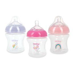 24 pieces Nuby Printed Infant 6oz Bottle With Slow Flow Silicone Nipple, 3pk - Star, Butterfly, Rainbow - Baby Bottles