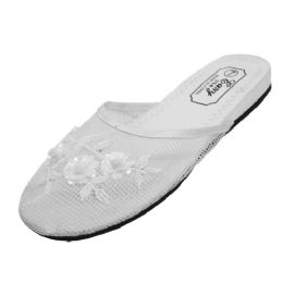 48 Wholesale Women's Mesh Slippers With Sequins( White Color Only)