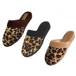 48 Wholesale Ladies' Velour Leopard Print Slippers