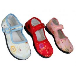 36 Pairs Girl Brocade Maryjane Colors: Blue, Pink & Red (assorted) - Girls Shoes