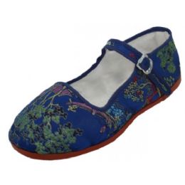 36 Wholesale Girls' Brocade Mary Janes ( Navy Color Only)