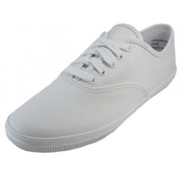 18 Wholesale Women's Leather Upper Shoes With Shoelace In White