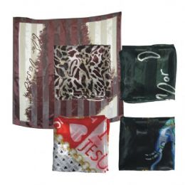 96 Wholesale 38in X 36in Silk Scarf Assorted Design And Colors