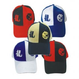 144 Pieces Dragon Baseball Cap Assorted Colors - Baseball Caps & Snap Backs