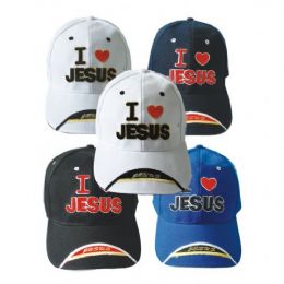 144 Pieces I Love Jesus Baseball Cap Assorted Colors - Baseball Caps & Snap Backs