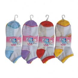 48 Units of 3 Pair Girls Stripe W/glitter Ankle Socks Size 9-11 Assorted Colors - Girls Crew Socks