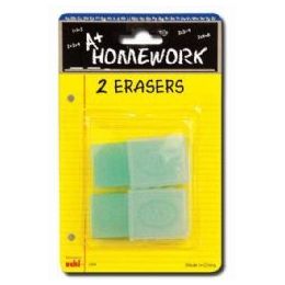 48 Wholesale Erasers - 2 Pk -1.75 Ea.- With Plastic Holders