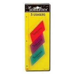 48 Wholesale Erasers - 3 Pk - Each - Asst. Colors