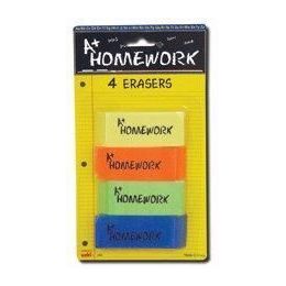 48 Pieces Erasers - Beveled -Asst. Neon Colors - 4 Pack - Erasers