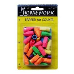 48 Wholesale Erasers - Cap - Assorted Colors - 50 Pack