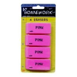 48 Wholesale Erasers - Pink - Beveled - 2.5 - 4 Pack