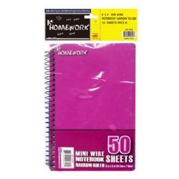 48 Wholesale Mini Wire Homework Notebook - 5 X 3 - 50 Sheets Nr - 4pk Hang Bag