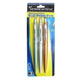 96 Wholesale Pens Retractable 3pK-Blue Ink