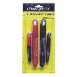 48 Wholesale Permanent Markers - 4 Pk - 2 Lg + 2 Mini - Blk, Red - Inks