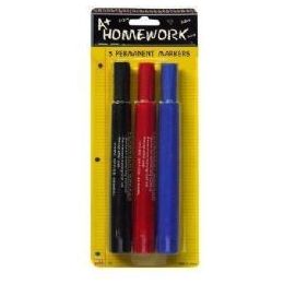 48 Wholesale Permanent Markers Large - 3 Pk - Black,blue,red -Inks
