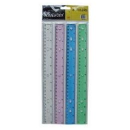 192 Wholesale Plastic Ruler 12 Inch Assorted Colors Carded